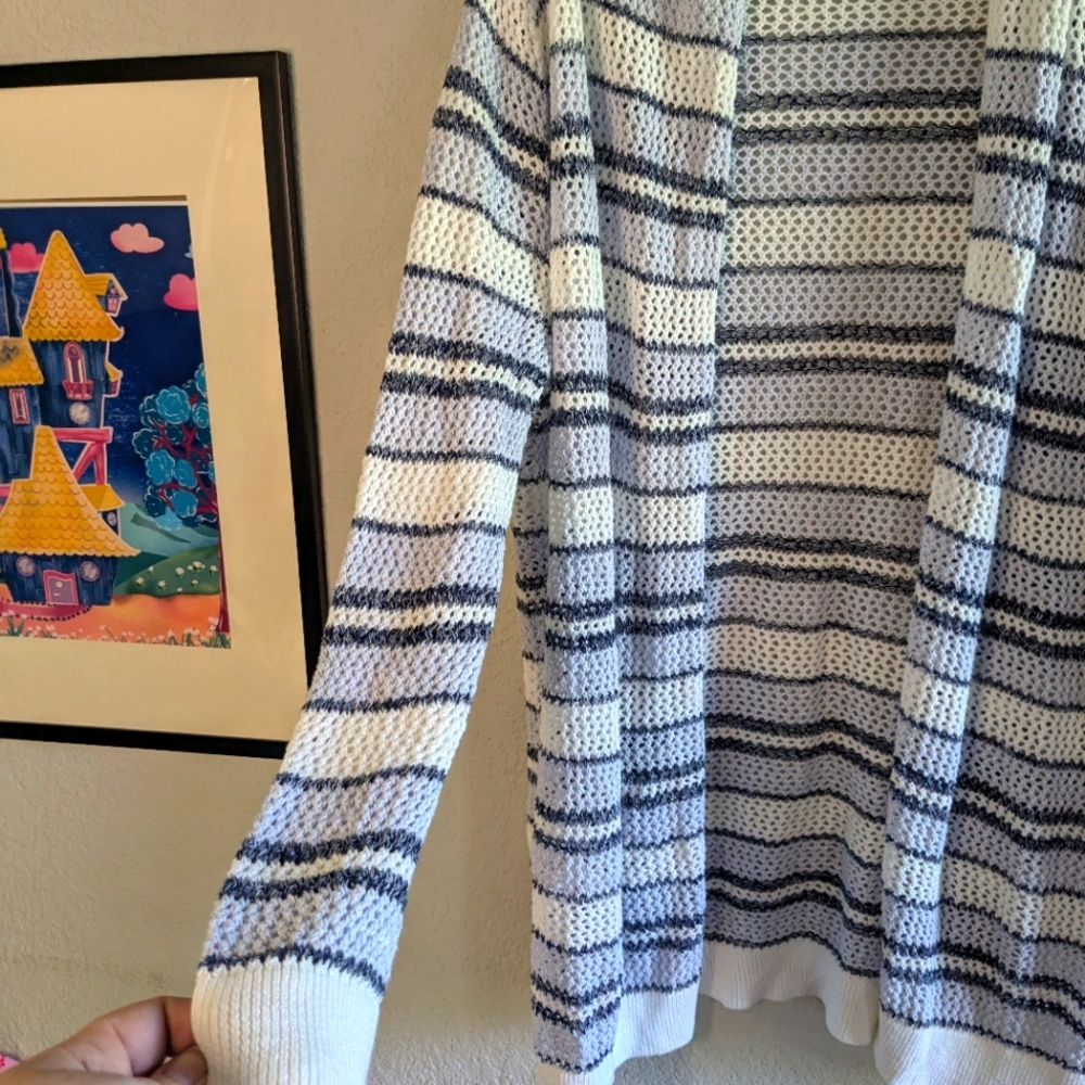 GAP Body Crochet Sweater Cardigan Tunic Length 100% Cotton Size XL Blue - Picture 2 of 6
